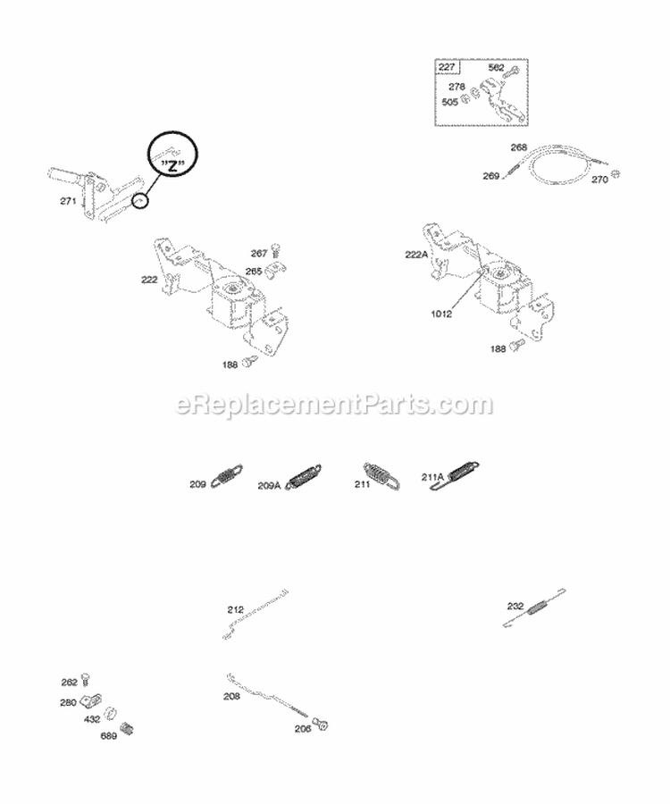 Controls Governor Spring Diagram and Parts List for 304447-0416-E1  Briggs and Stratton Engine